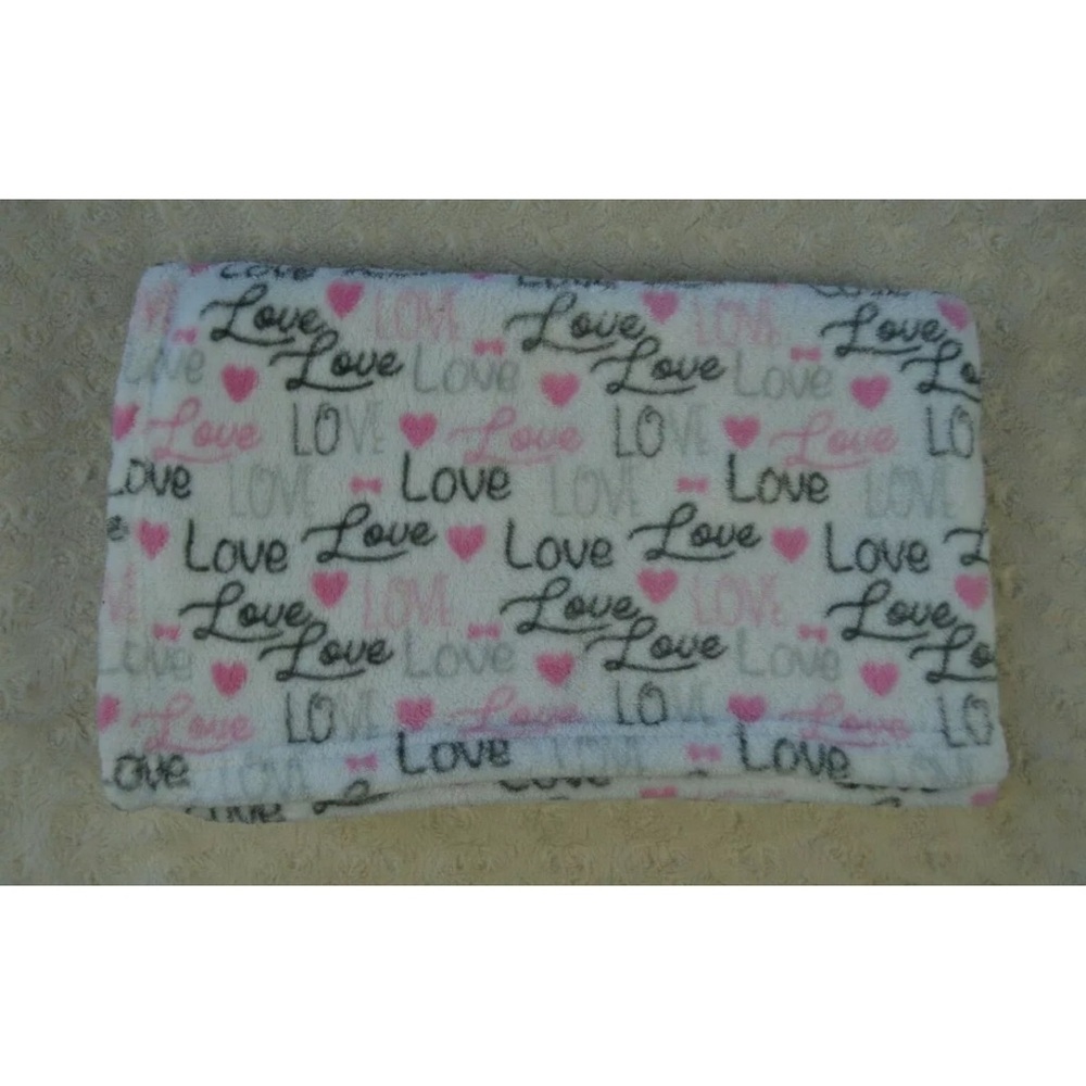 Zak & Zoey Love You Baby Blanket Pink White Gray Hearts Bow Print Words Lovey